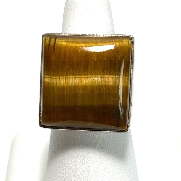 Tiger’s Eye 925 Artisan Native Ring Sterling Silver Size 7.25 Square 11.82g - Picture 12 of 12
